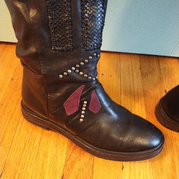 A.S. 98 Shoes - A.S.98 Carlyle Tall boots 38 7.5 Burgundy Black Leather Biker